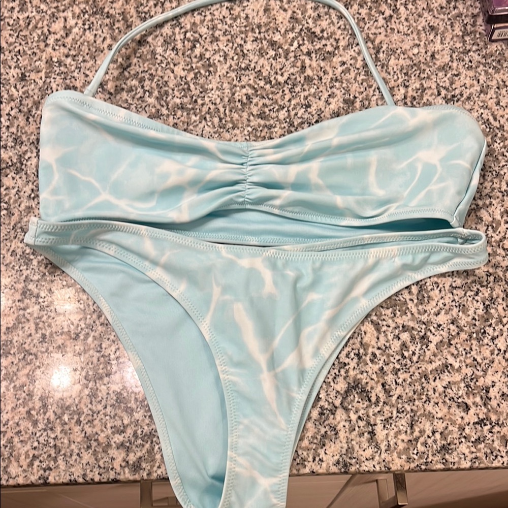 Forever 21 Light Blue Water Print Bikini Set